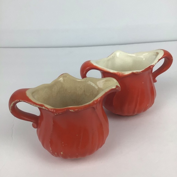 Vintage orange distressed sugar & creamer set - Picture 2 of 11